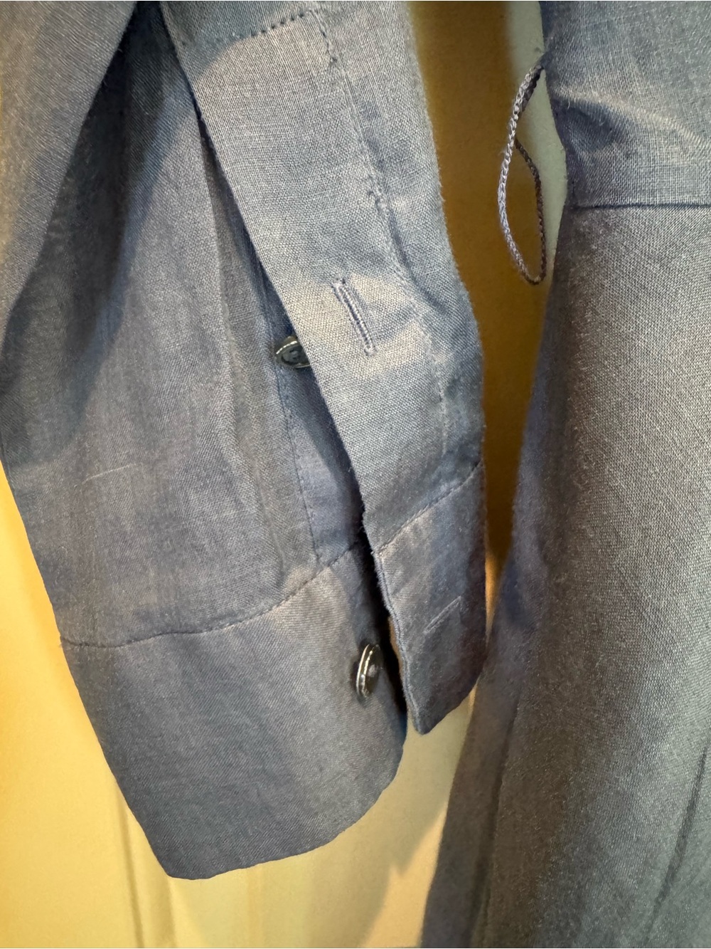 Theory Slate Blue Linen Long-Sleeve Button Front Shirt Dress - Picture 3 of 10